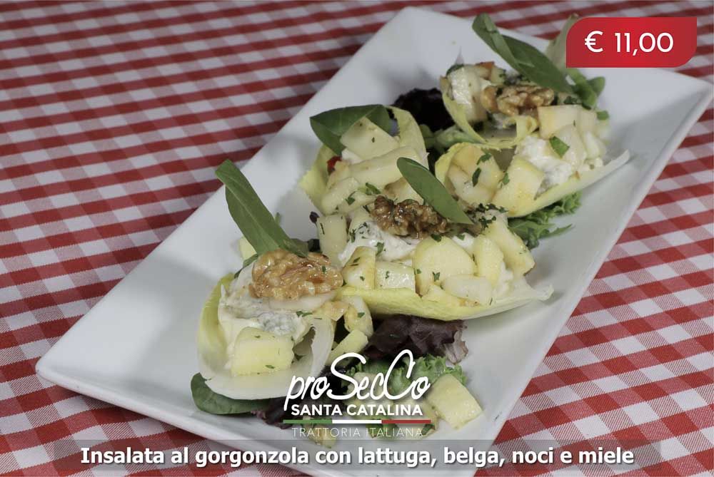 Gorgonzola salad with endive, apple, pear, walnuts, honey and cinnamon