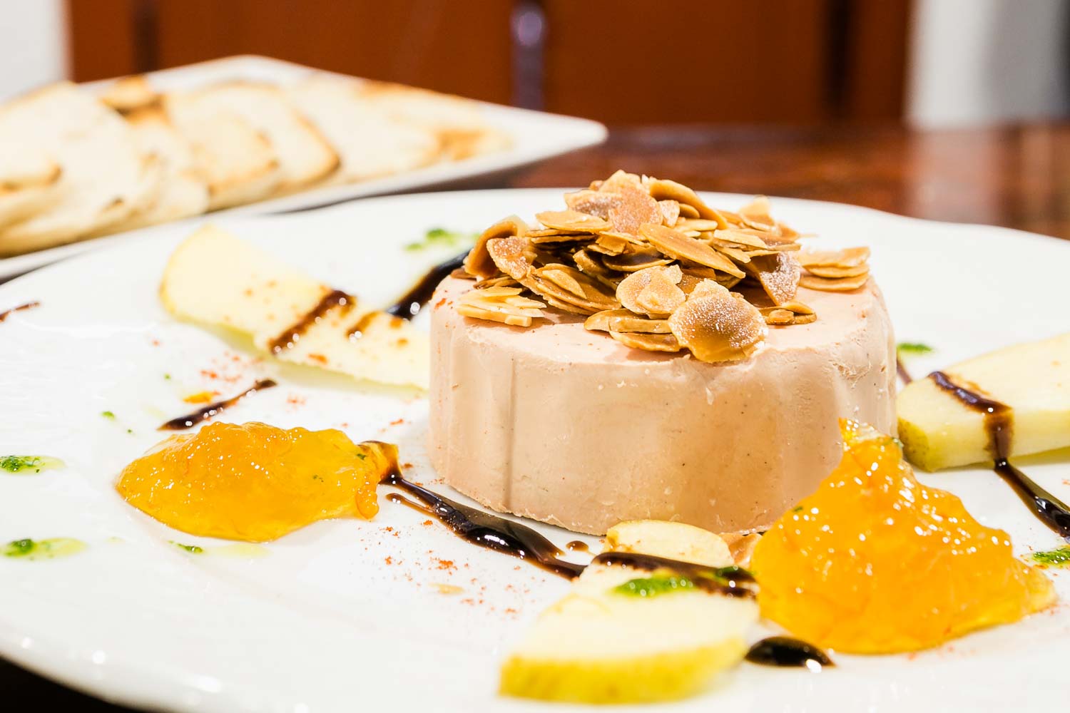 Duck pate with orange marmalade and almonds