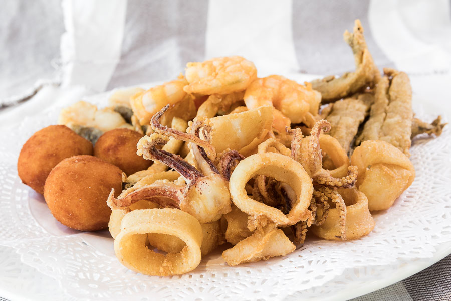 Assortment of fried fish and seafood croquettes