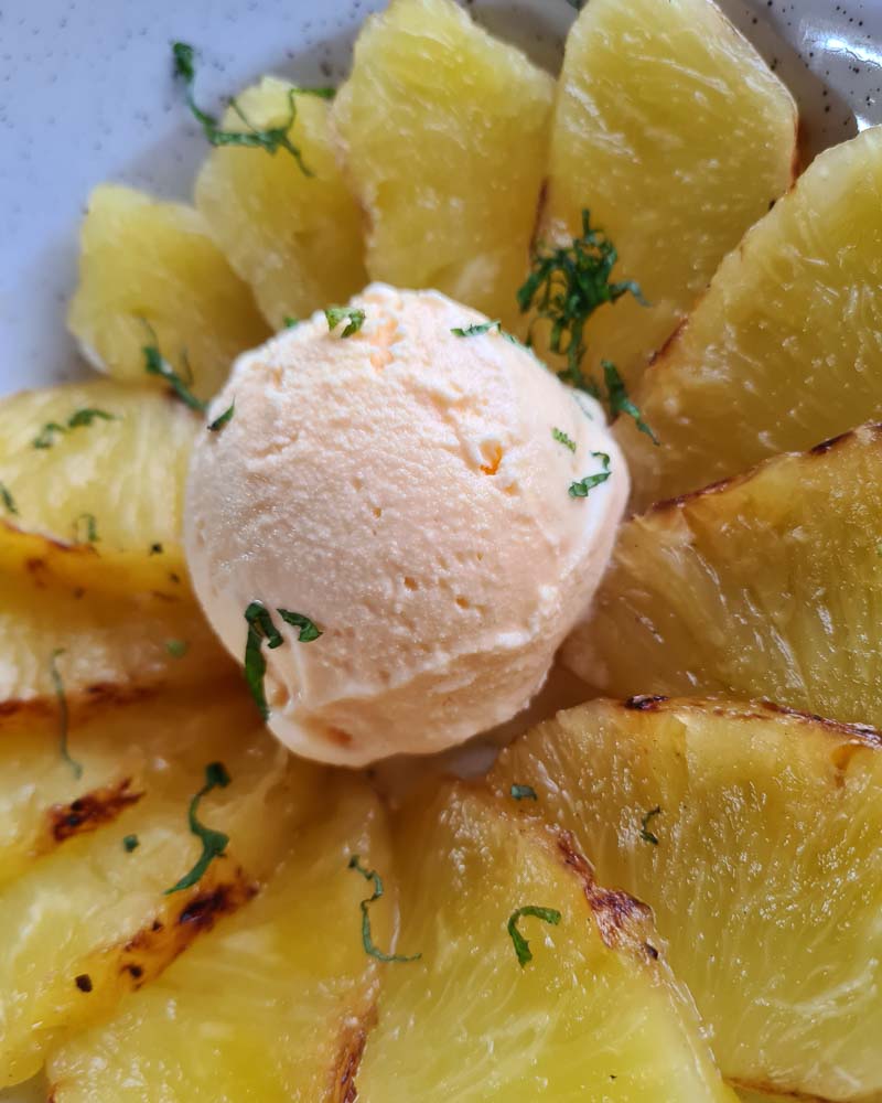 Grilled pineapple with ginger ice cream