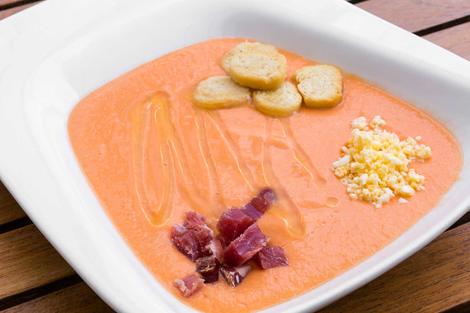 Salmorejo with ham and boiled egg