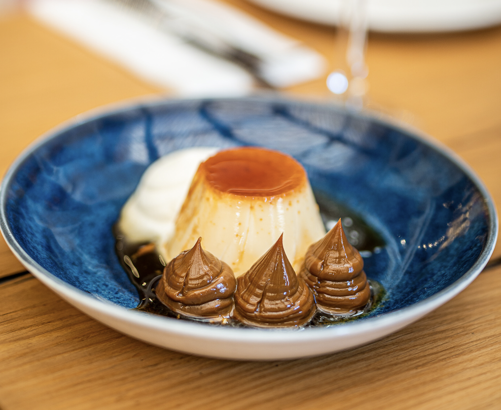Flan with cream and dulce de leche