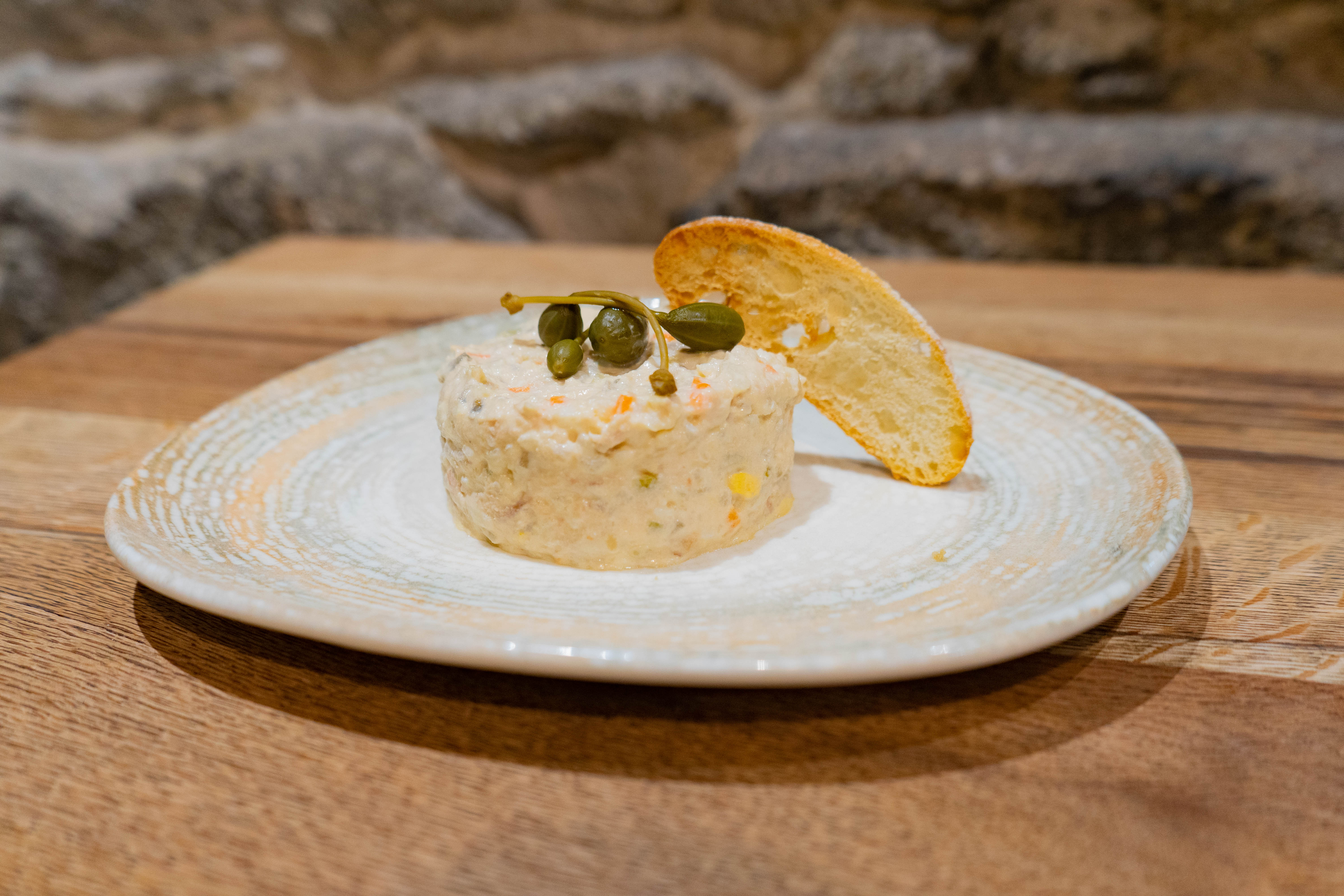  Russian salad with rustic rolls and capers