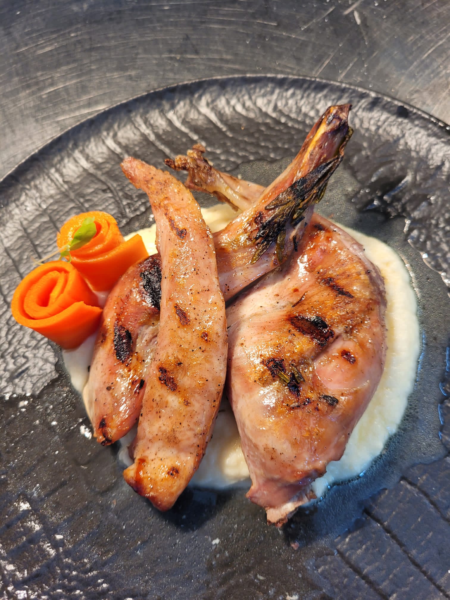 Grilled sous vide rabbit with puree