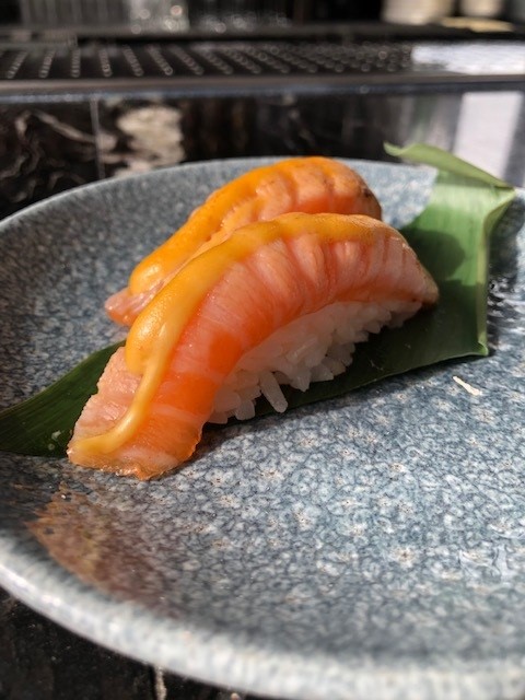 Grilled salmon nigiri