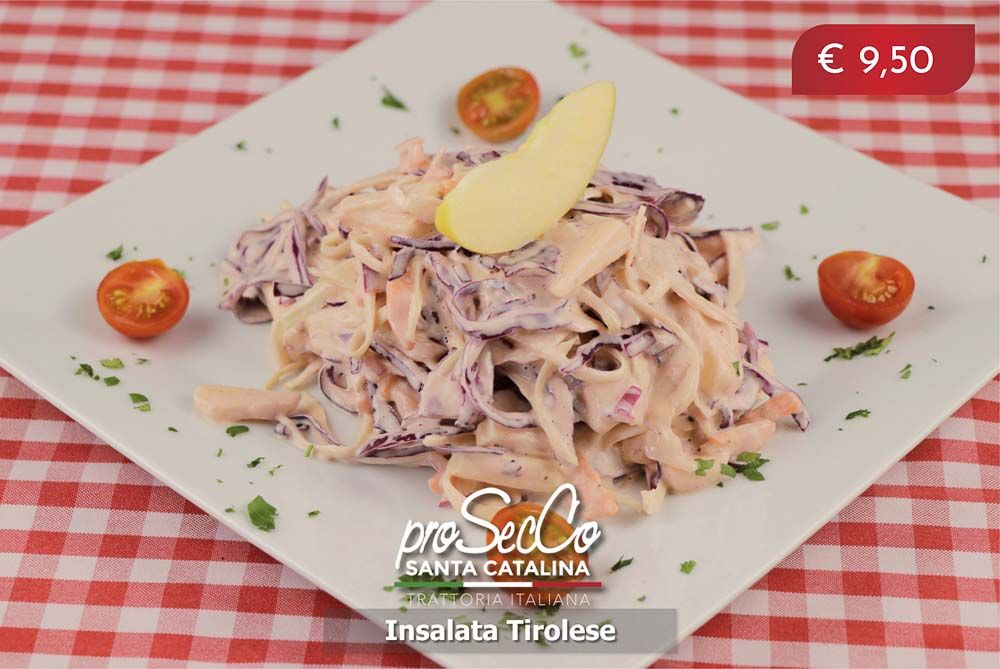 Tyrolean salad with green and red cabbage, carrot, apple, red onion and mayonnaise
