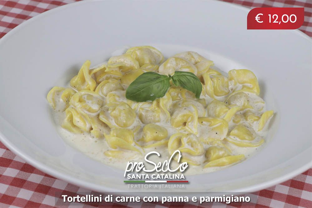 Tortellini stuffed with veal with cream and Parmesan cheese